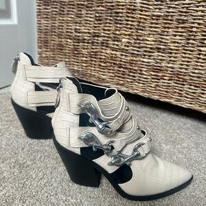 Rebecca Minkoff Cream Heeled Boots with Silver Accents